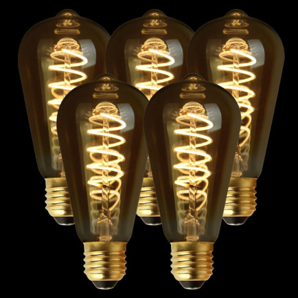 Set van 5 Filament LED Lamp Edison Curl Gold Ø64 mm E27 4W